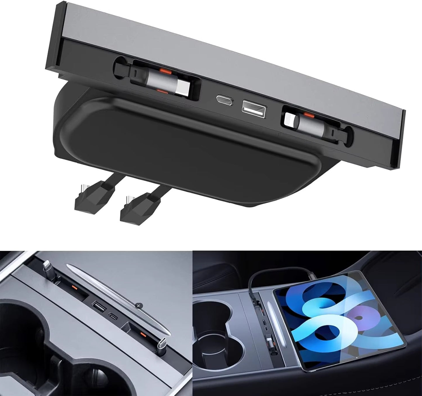 Center Console Docking Charger with Retractable Cables